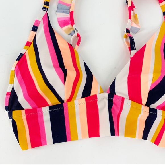 Aerie Bikini Top Triangle Pink Striped NWOT - Picture 2 of 5